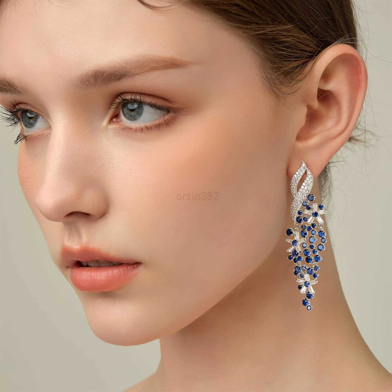 Gemstone Drop Dangle Earrings Rhinestone Cluster Earrings Luxury Bridal Flower Fashion Jewelry 18K Gold Plated 925 Sterling Silver Posts Sparkly Eveni