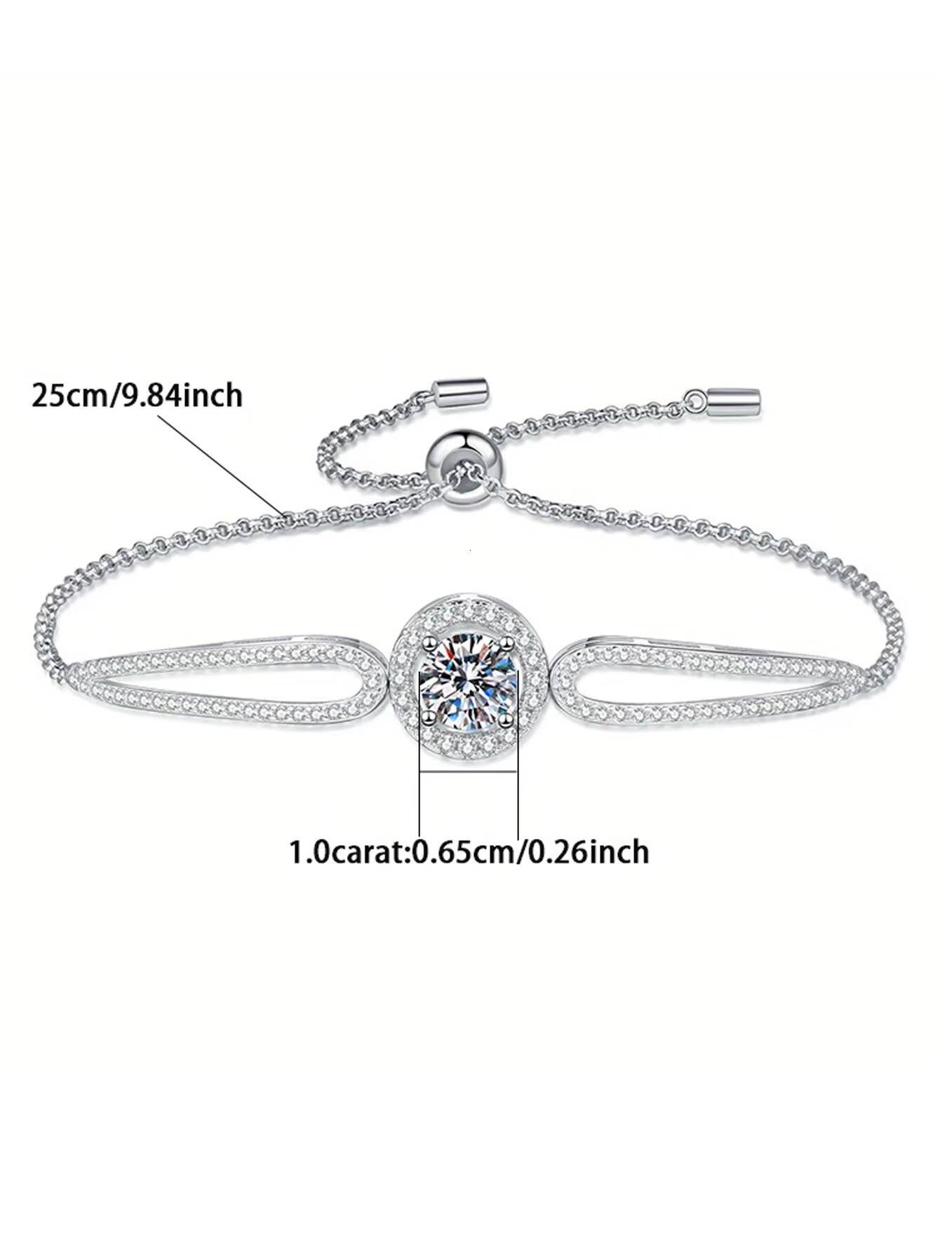 Claw Setting Gift Exquisite 1Moissanite Unique Round Moissanite 925 Sterling Silver Chain Bracelet Womens Jewelry