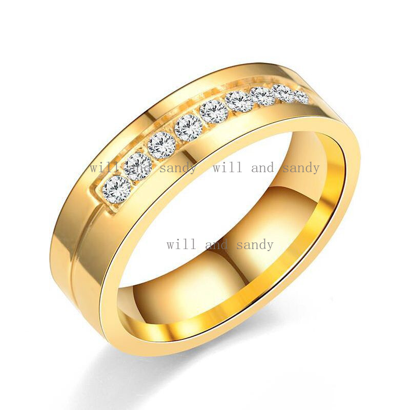 Stainless Steel Diamond Wedding Promise Ring Band Gold Cubic Zirconia Groove rings for Women Men couple rings Fashion Designer Jewelry Will and Sandy