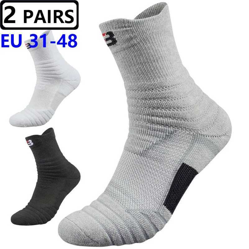 2 Pairs Large Plus Mens Outdoor Sports Elite Basketball Sock Cycling Compression Socks Cotton Towel Bottom Mens Socks Size4748 D250911