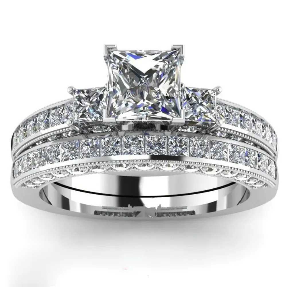 Couple Rings For Women White Rhinestones Zirconia Rings Set Simple CZ Stainless Steel Men Ring Wedding Jewelry For Lover Gifts W250911