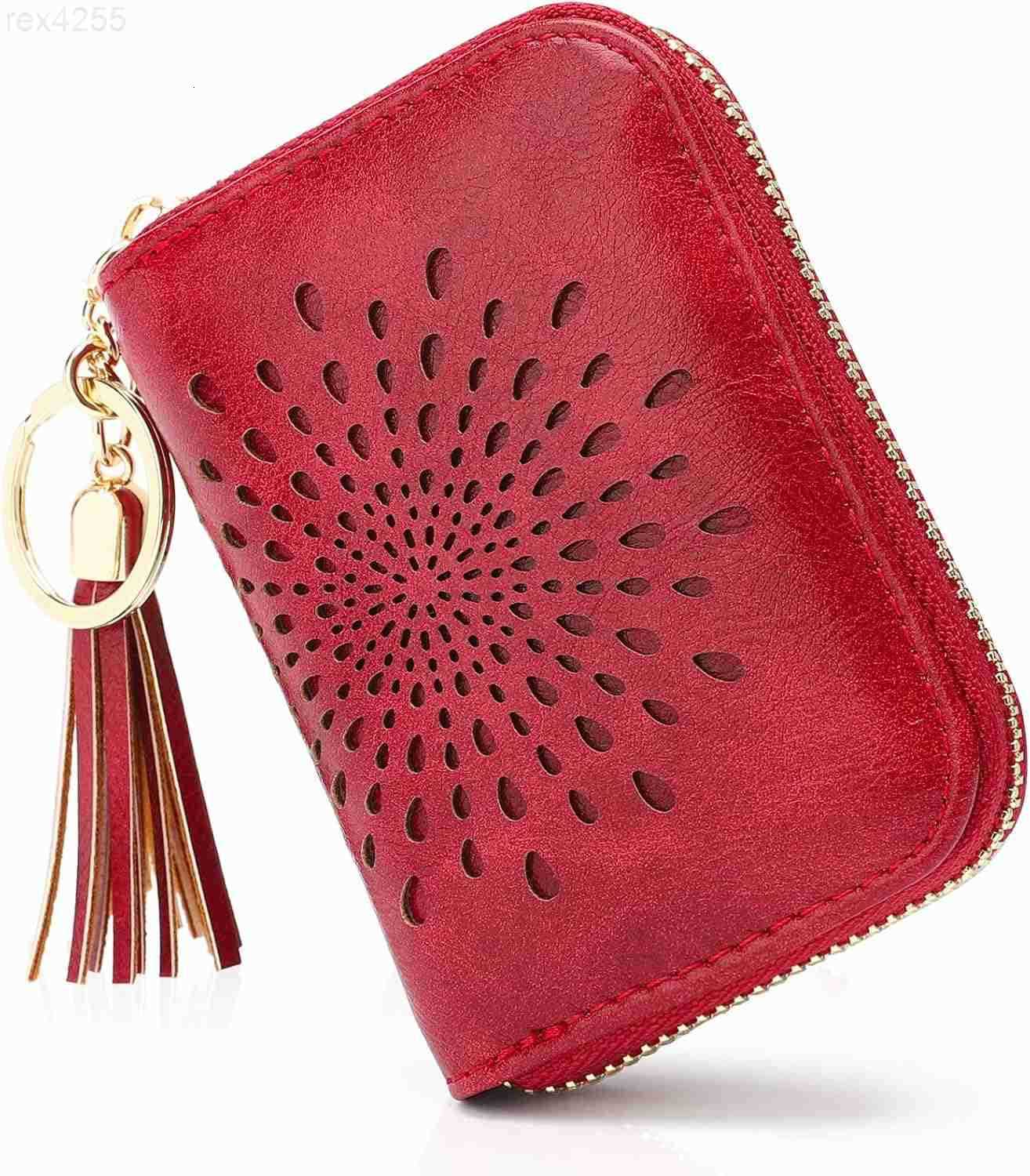 RFID Credit Card Holder Zipper Card Case Keychain Small Wallet for Women 1927 REDW250911