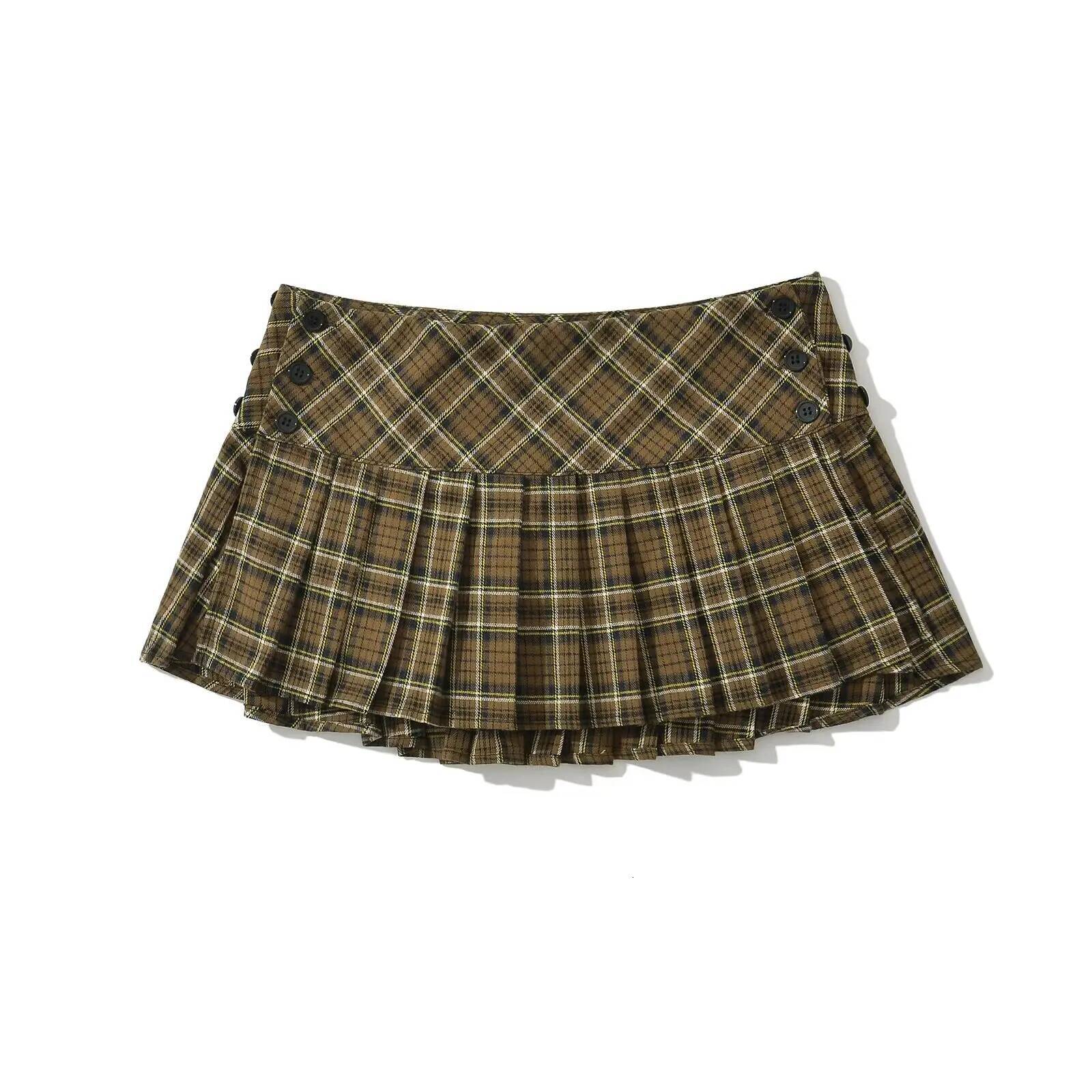 Summer Mini woman vintage korean fashion for women y2k pleated green plaid skirts preppy style dongdumaoyi