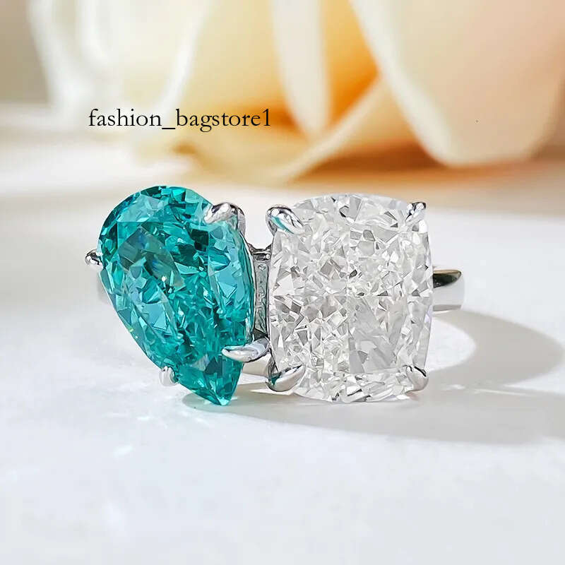 Choucong Brand Wedding Rings Jewelry Real 100% Sterling Sier Water Drop Paraiba Moissanite Dia Party Women Engagement Band Ring Gift Never Fade