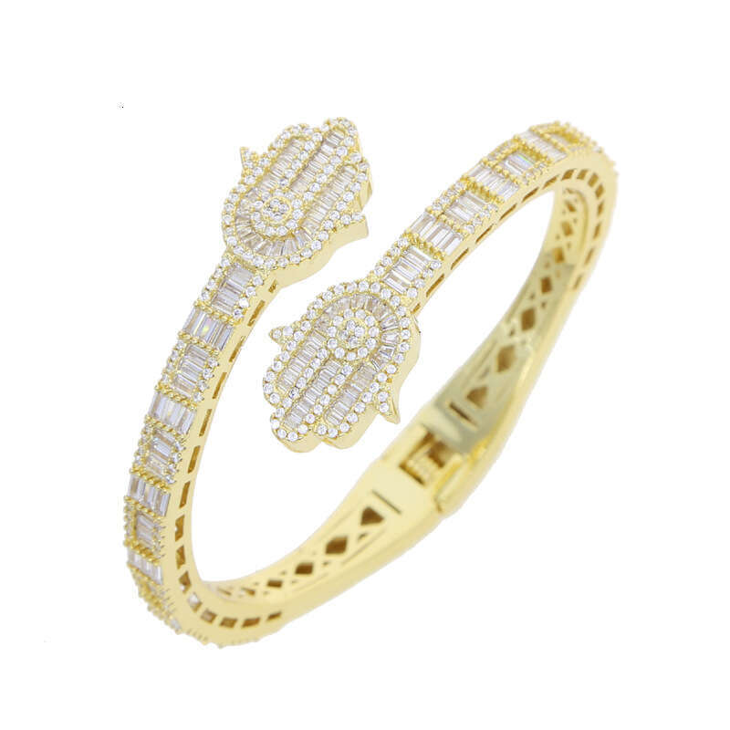 New Open Inlaid with Zircon Palm Hamsa Shape Unisex Hip Hop Bracelet Jewelry