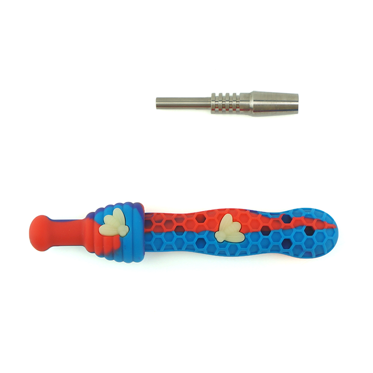 14MM Silicone Smoking nectar collector pipes Colorful Silicone Pipe For Tobacco Dry Herb Spoon Galss water Tobacco Pipes With Holes Glass Bowl Smoking