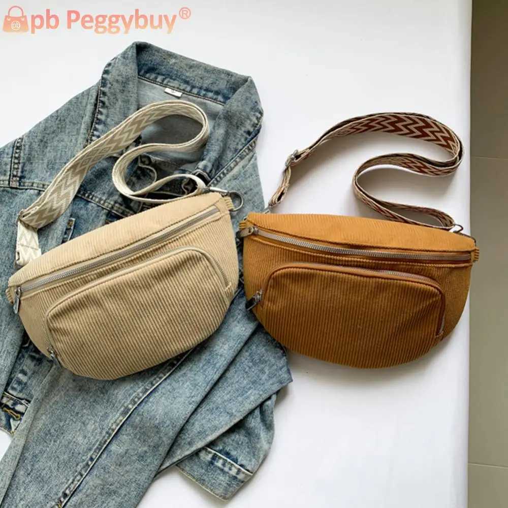 Corduroy Chest Bag Fashion Fanny Pack Wide Guitar Strap Vintage Shoulder Bag Multipockets Casual Waist Bag Outdoor Travel Bag Z250911
