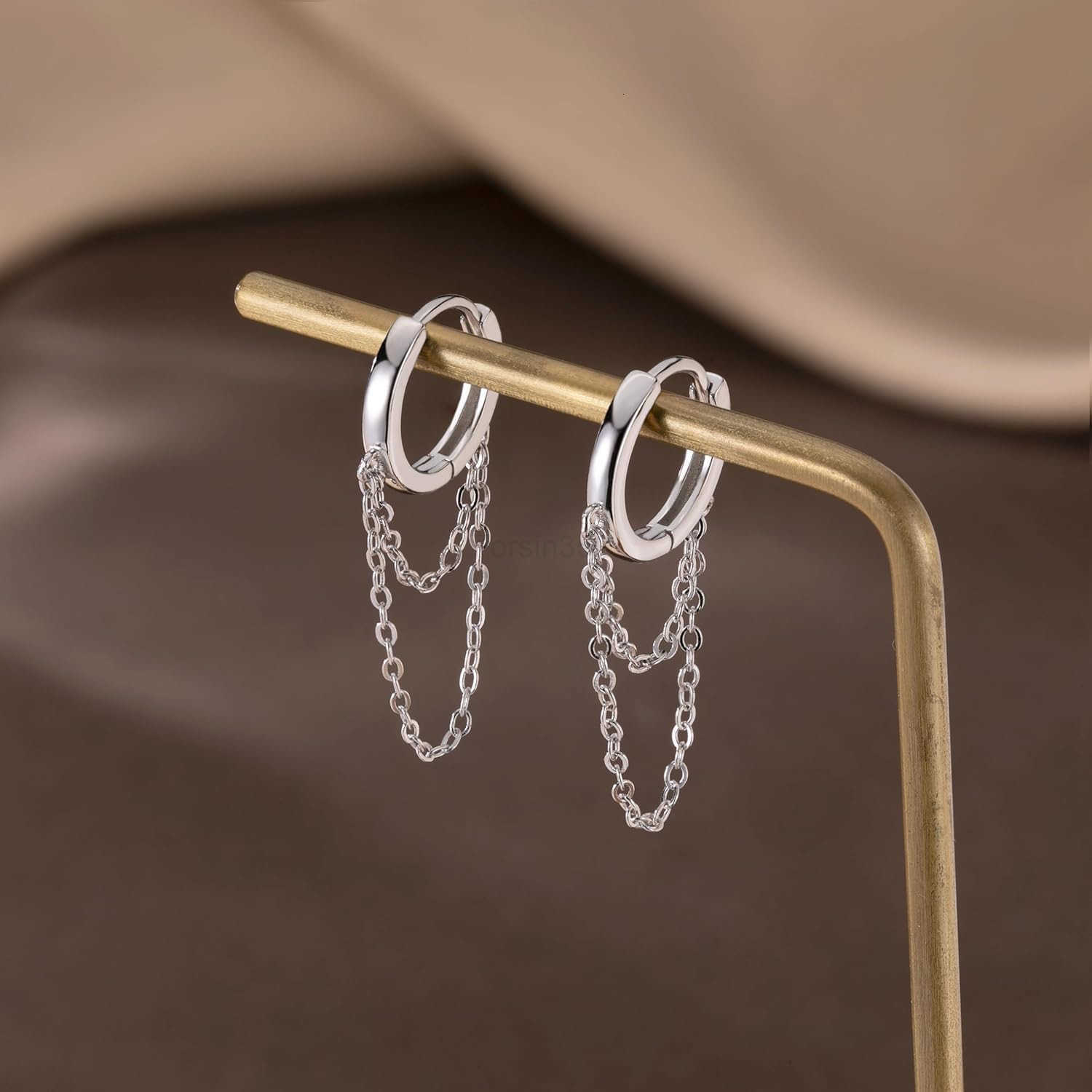 Solid 925 Sterling Silver Tassel Chain Drop Dangle Small Hoop Earrings Huggie for Women TeenW250911