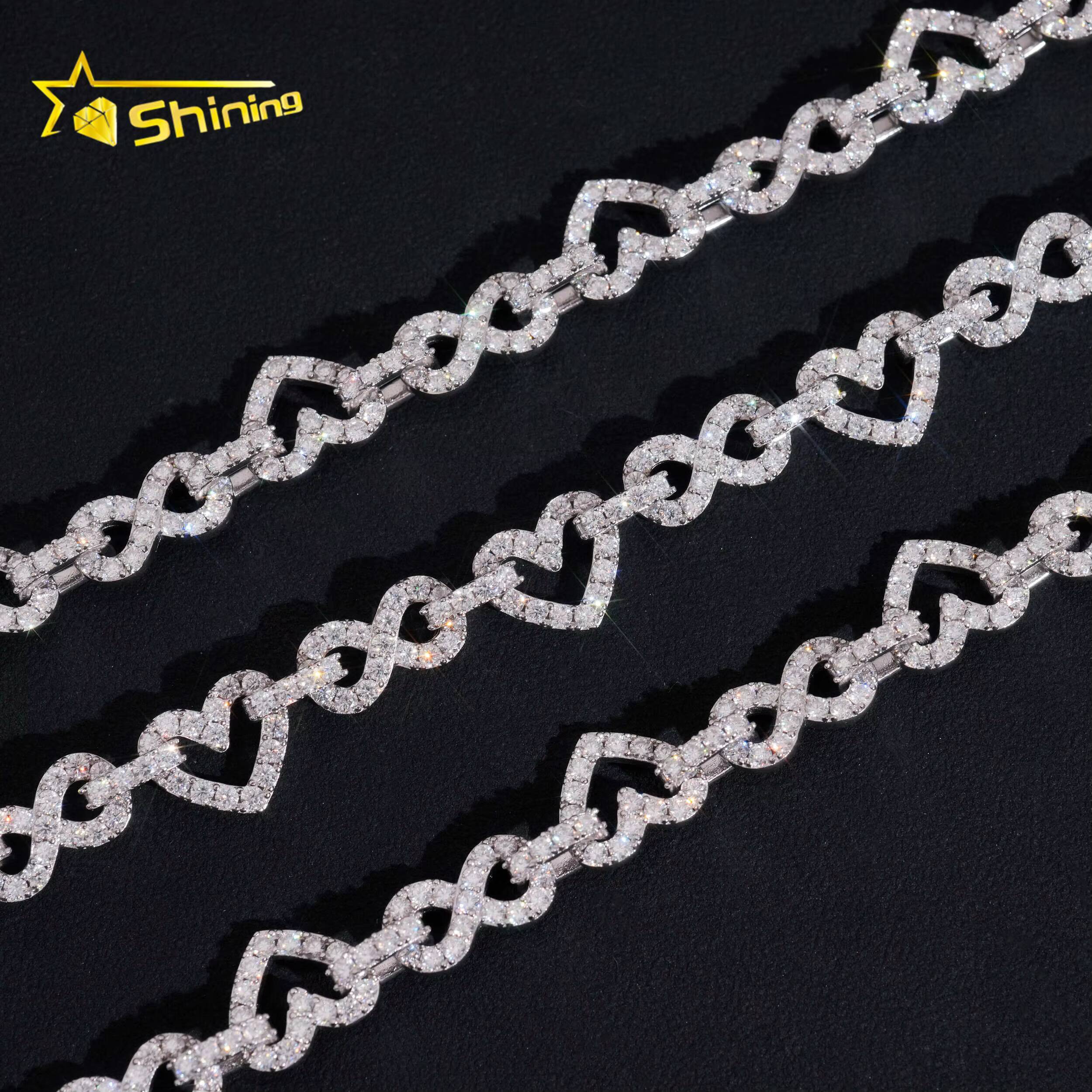 Hip Hop Jewelry Rapper 925 Silver 85MM Heart Style Missanite Cuban Link Chain Iced Out Men Infinity Cuban Necklace Chain Link