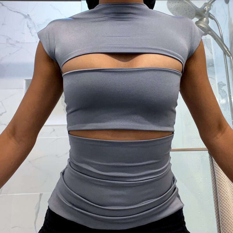 Women's Clothing 2025 Autumn New Round Neck Pullover Sexy Slim Hollow Out Personality T-Shirt Top