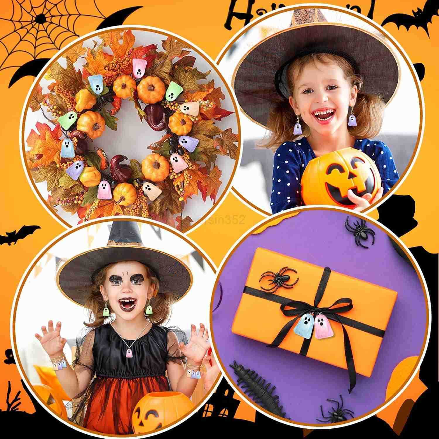 64 Pcs Halloween Ghost Charms Resin Ghost Charms Luminous Ghost Beads Halloween Pendant Bulk Glow in The Dark Ornament for DIY Necklace Earrings JeweW