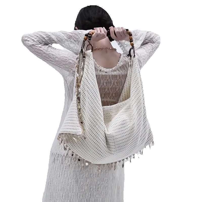Niche Design Ladies Beaded Shoulder Strap Casual Style Large Capacity Shell Tassel Personalized Trend Bag