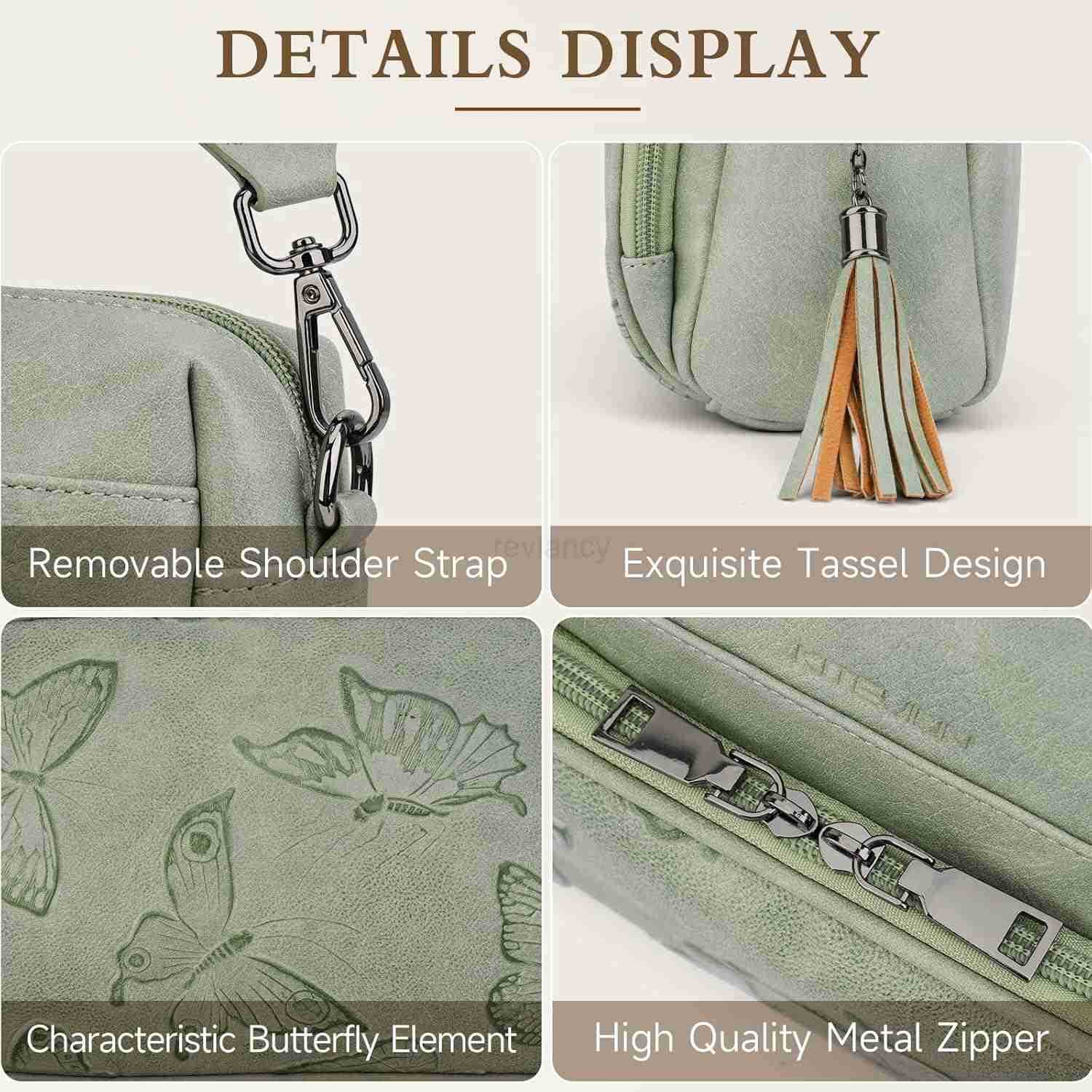 Leather Crossbody Bags for Women Butterfly Crossbody Purses Lightweight Womens Shoulder Handbag with TasselW250911