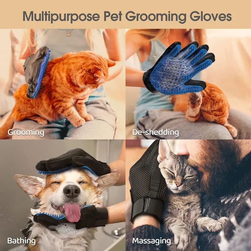 Efficient Pet Hair Remover Gloves Gentle Shedding Brushes for Dogs Cats & Horses with Long and Short Hair