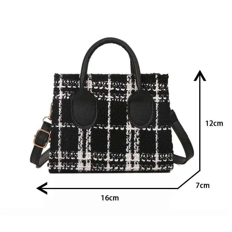 Women Mini Handbag Ladies Pouch Fashion Check Pattern Shoulder Crossbody Messanger Lightweight Simple Elegant Tote Bag