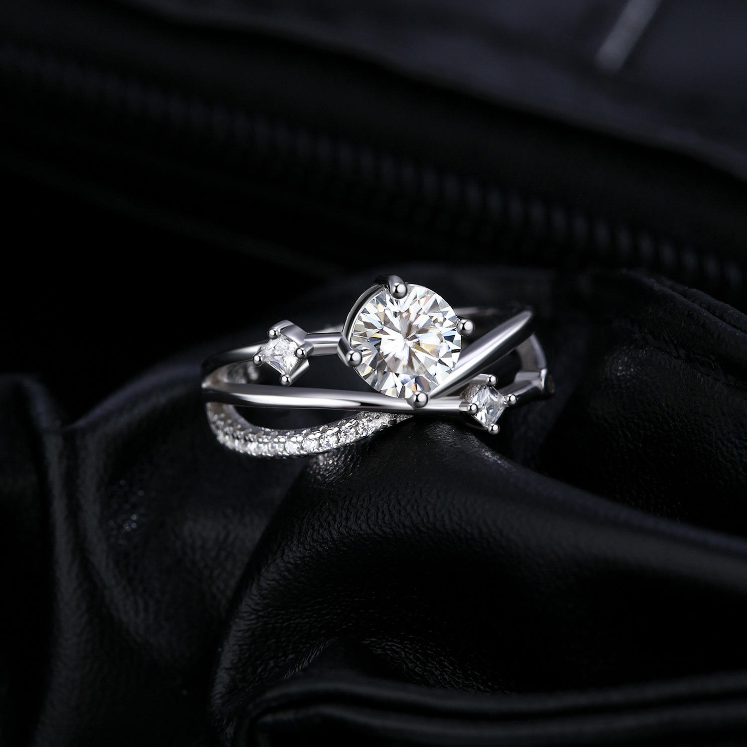 MT GRA 1 CT Moissanite Ring for Women White Gold Plating - Engagement & Wedding Ring with Unique "Planet" Design High-quality Factory Wholes