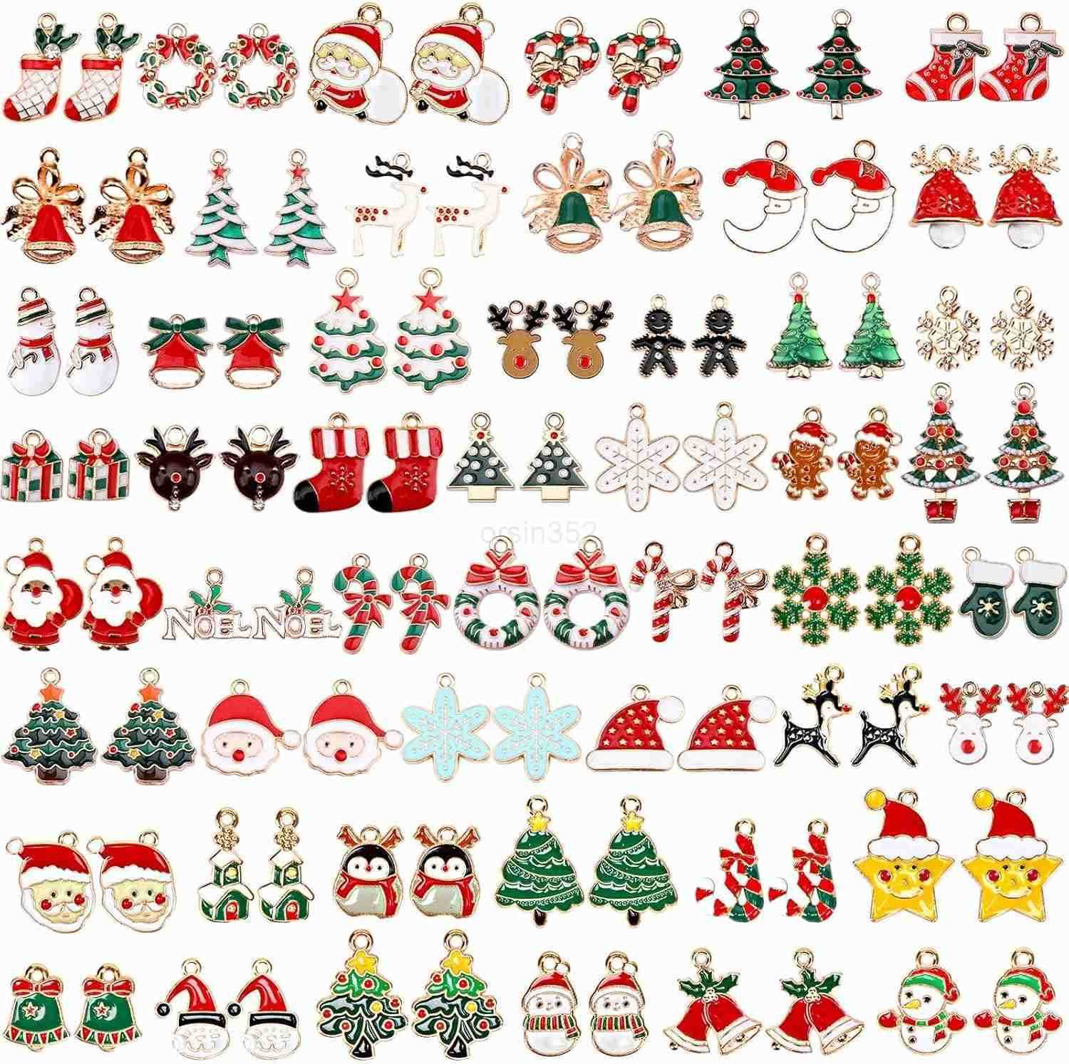110Pcs 55 Pairs Christmas Charms Gold Enamel Jewelry Pendants for Xmas Earring Necklace Craft MakingW250911