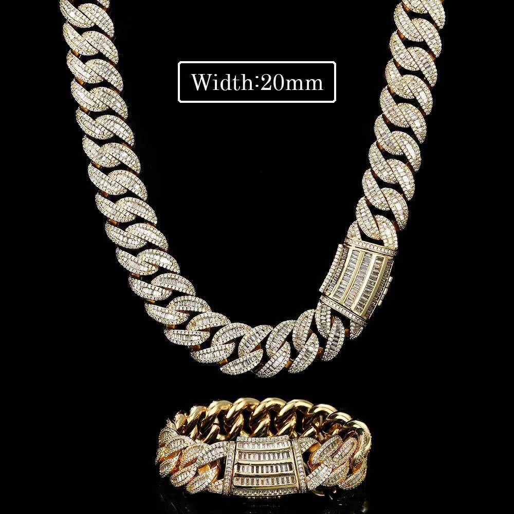 Hip Hop 15mm Filled Real Gold Brass Moissanite Cuban Link Chain Iced Out Baguette Heavy Cuban Necklace for Wedding or Gift