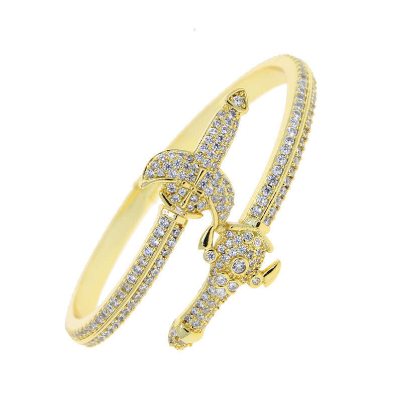 Fashion New Double Sword Cross Bracelet with Zircon for Men Hip Hop Jewelry