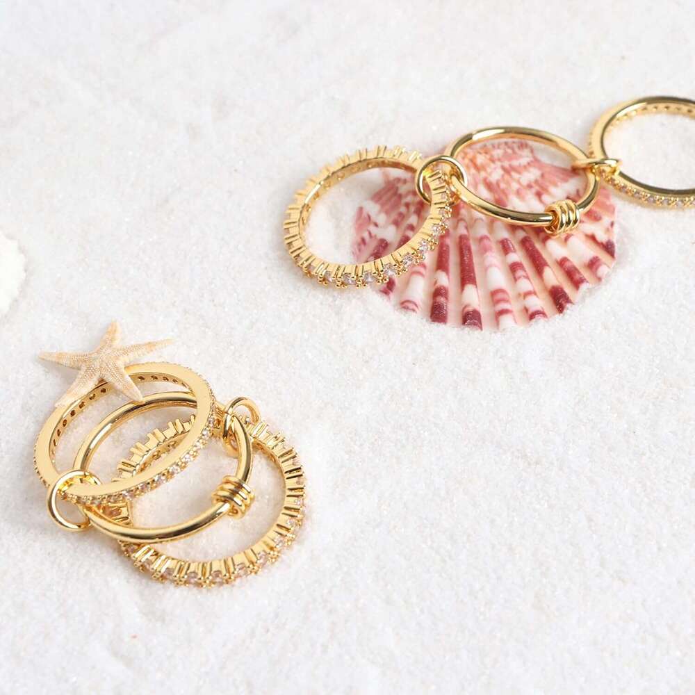 Gold Plated for Women,Dainty Multi-Link Rings,Chunky Stackable Cubic Zirconia Rings Set Non Tarnish Women Jewelry