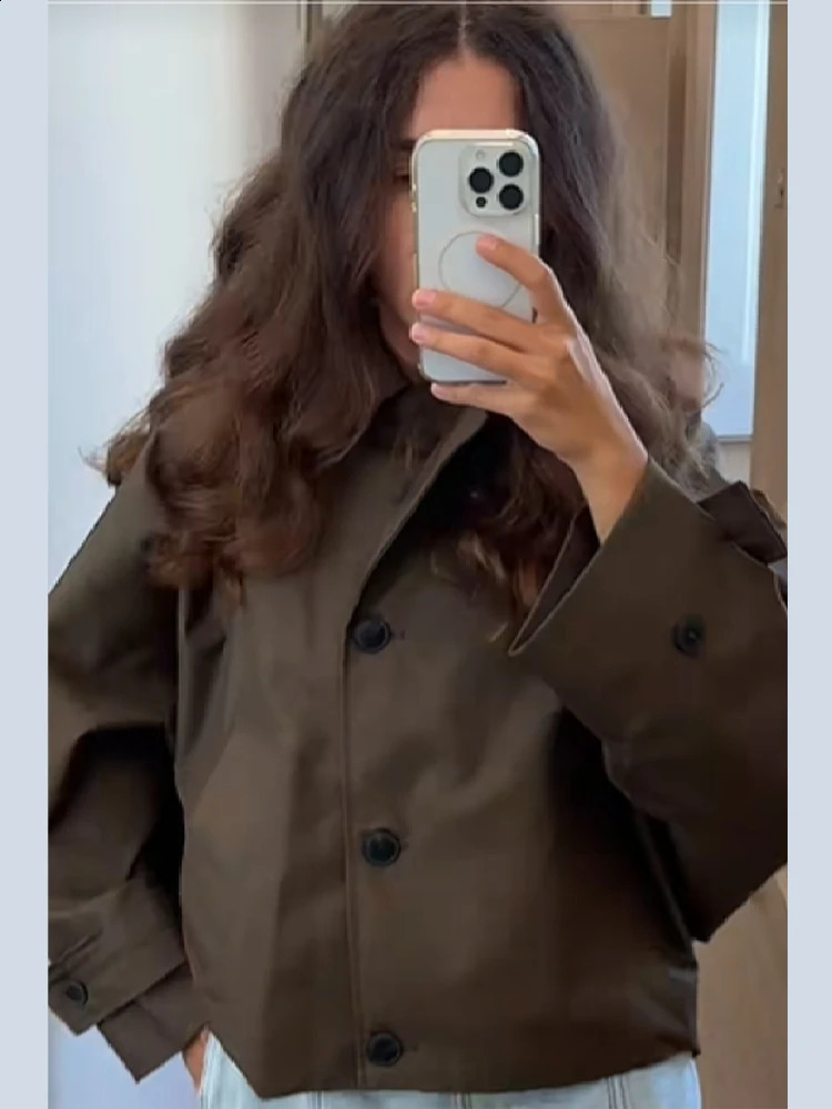 Chic Vintage Loose Jacket For Women Long Sleeve Single Breasted Hoodie Coat Casual Outwears Lady Autumn Streetwears 250911