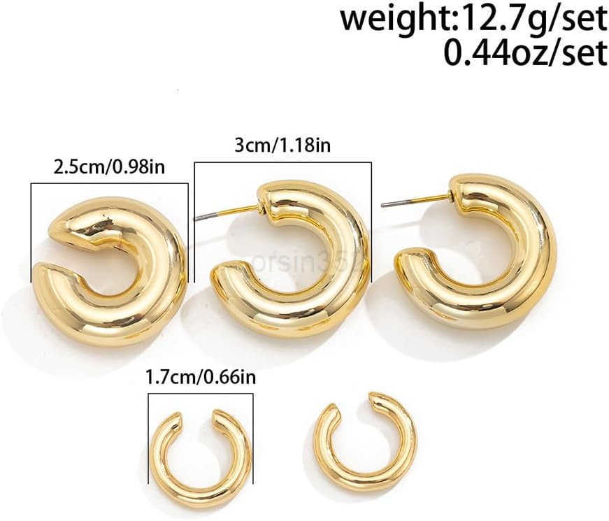 5Pcs Ear Cuff Earrings Statement Gold Round Huggie Hoop Chunky Big Silver Clip On Non Piercing Cuff Earring for Women Charm Thick Trendy Party Jewelry