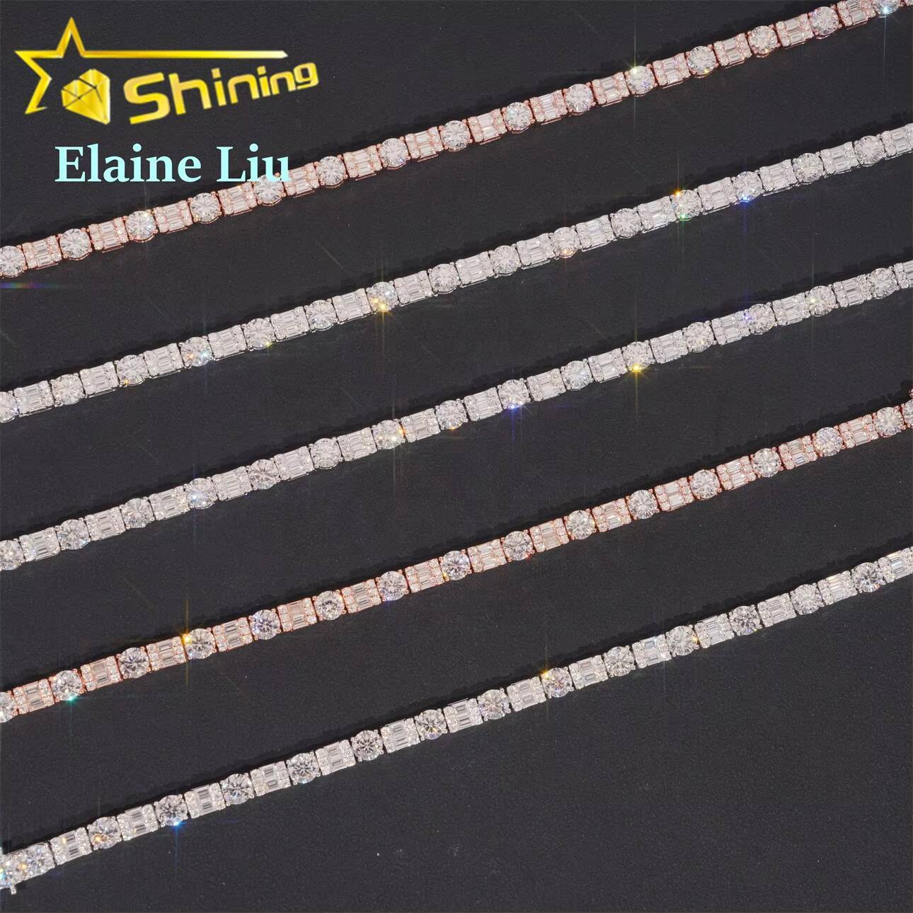 5MM Iced Out Lad Diamond Hip Hop Jewelry VVS Moissanite Tennis Necklace Men Sterling Silver 925 Tennis Chain Bracelet