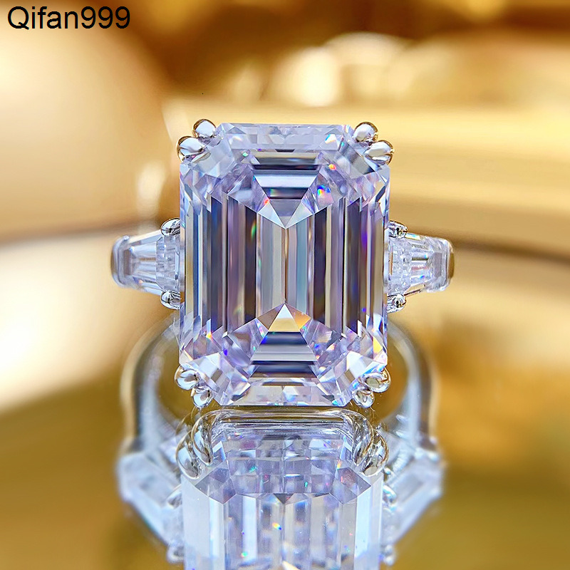 Genuine 100 S925 Sterling Silver Luxury Jewelry Wedding Rings Emerald Cut White Moissanite Diamond Gemstones Eternity Party Women Engagement Band Ring