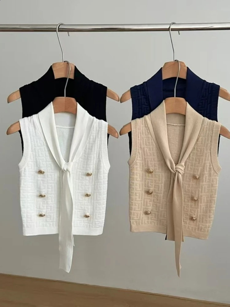 Sexy Sleeveless V Neck Woman Tops Fashion Solid Knitted Sweater Vests Women Elegant Office Lady Slim Fit Clothes with Buttons 250911