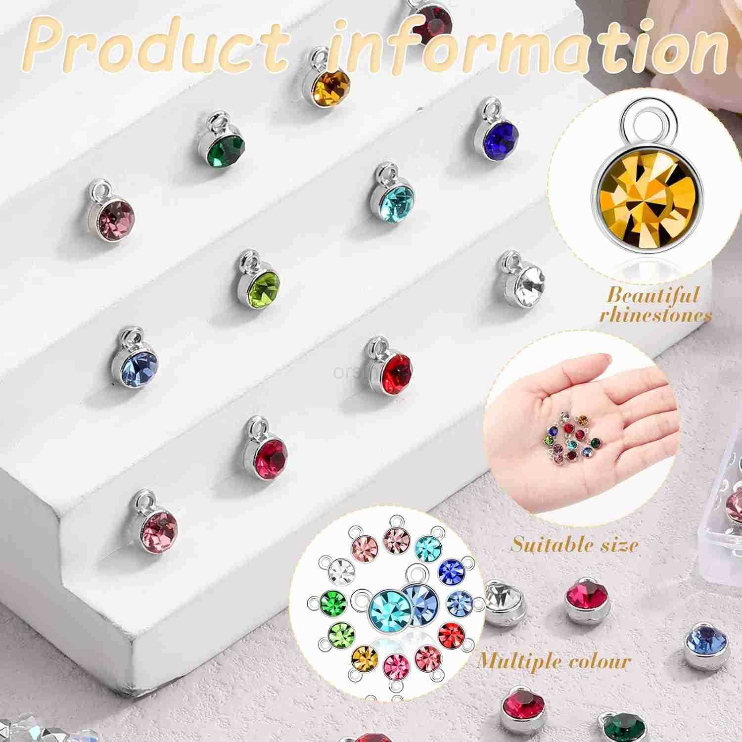 120 Pcs Birthstone Charms for Jewelry Making Handmade DIY Crystal Birthstone Beads Bling Round Charms Enamel for Birthday Christmas Jewelry MakingW250