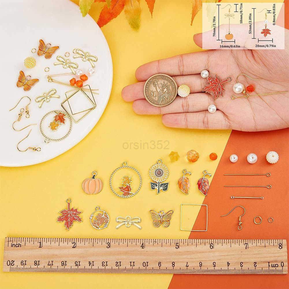 1 Box 72Pcs DIY 8 Pairs Thanksgiving Dangle Making Starter Kit Thanksgiving Earrings Bulk Wood Teardrop Charms Wooden Fashion Earrings for Jewelry Mak