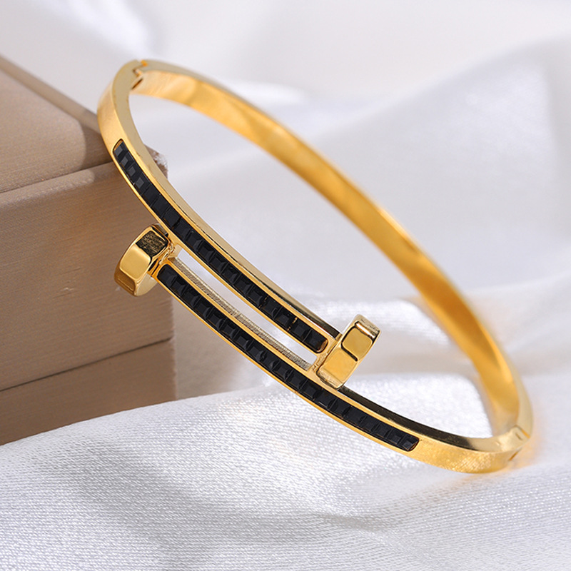 2025 New Designer Stainless Steel Zircons Bracelet Double Headed Screw Full Dia Gold Plated Bracelet For Women Luxury Fashion Two Nails Design Adjusta