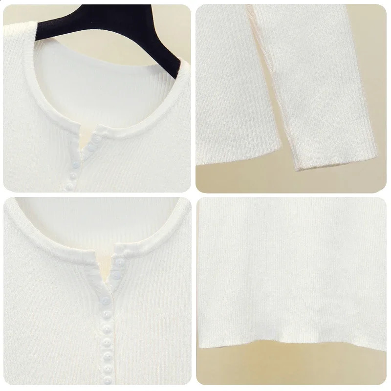 2026 Knitted Women Sweater Button Vneck Pullovers Autumn Basic Sweaters for Female Pullover Slim Solid Bold Stripes Tops 250911