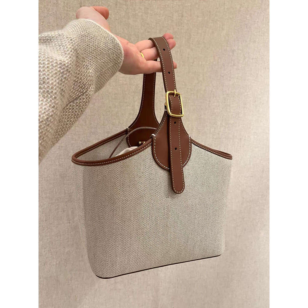 Designer Bag Tote Bag Shoulder Bag Women Summer Literary Style Cowhide Patchwork Cotton Linen Handbag Bucket Shoulder Crossbody Bag
