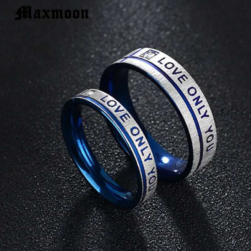 Maxmoon Couple Wedding Band Ring Stainless Steel CZ Stone Anniversary Engagement Promise Ring for Women Men W250911