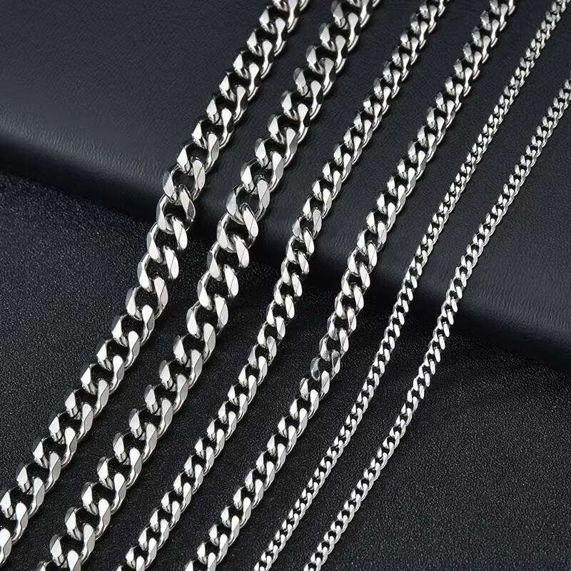 Wholesale Stainless Steel Cuban Link Chain Clasp Necklace for Men Women 18K PVD Flat Stainless Steel Chain Necklace Curb
