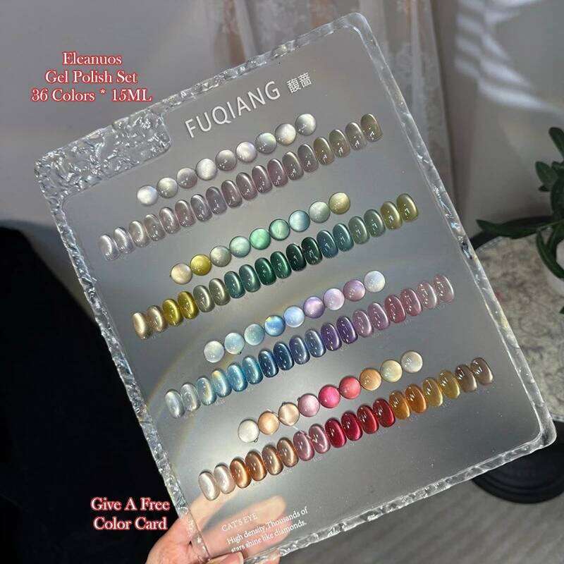 Eleanuos Popular Glass Bead Gel Polished 36Pcs Mixed Varnish Semi Permanent UV Shiny Cat's Eye Primer Nail Salon 15Ml