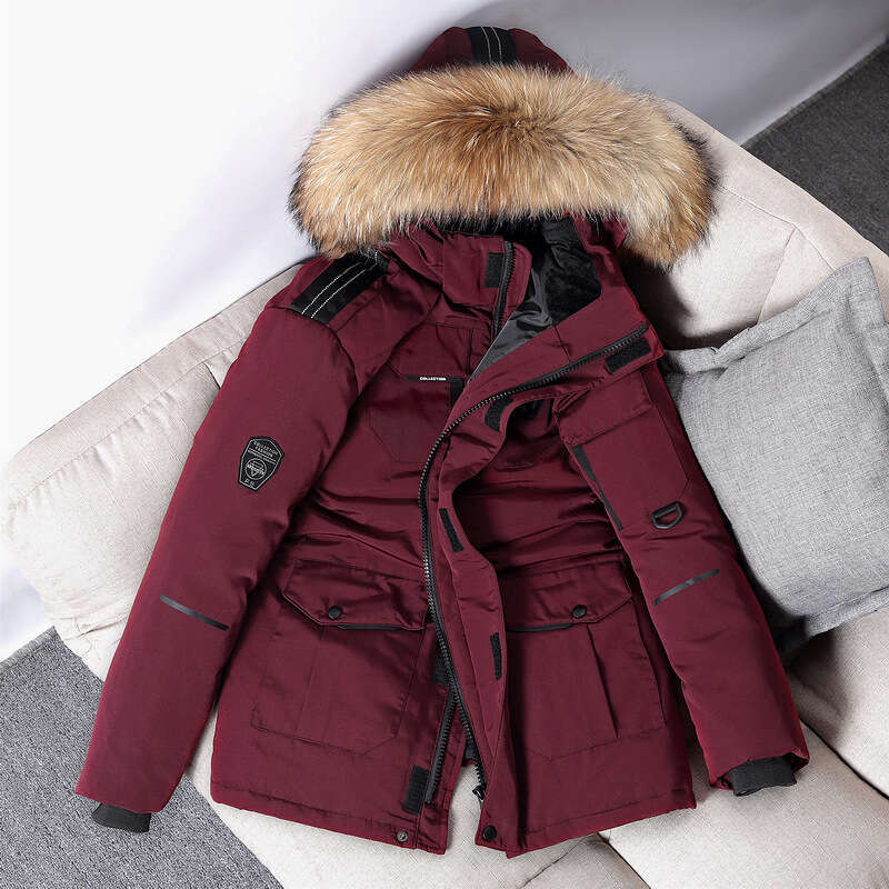 Men's Down Jacket Short and Mid-Length Winter Outdoor Thickened Fur Collar Coat Korean Style