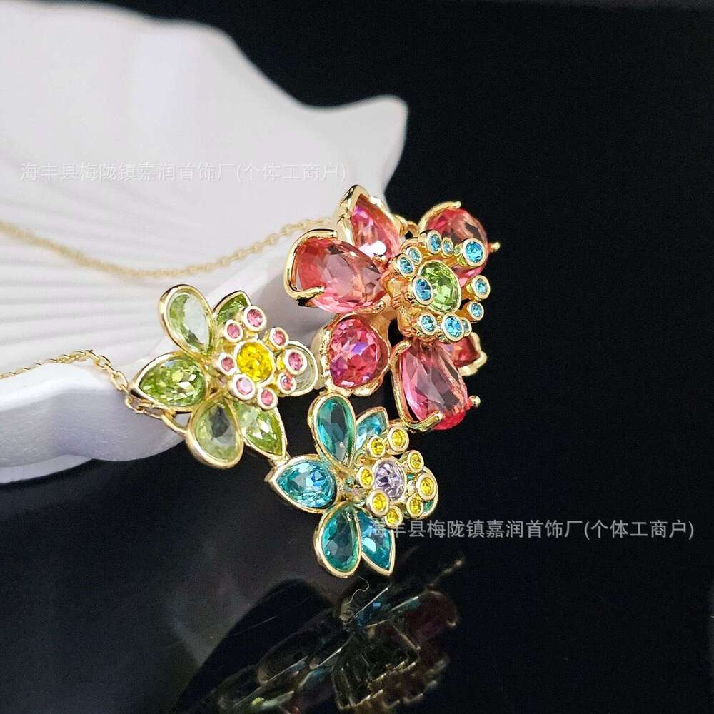 Shijia ldyllia Crystal Colorful Flower Necklace Gema Dopamine Light High-end Jewelry