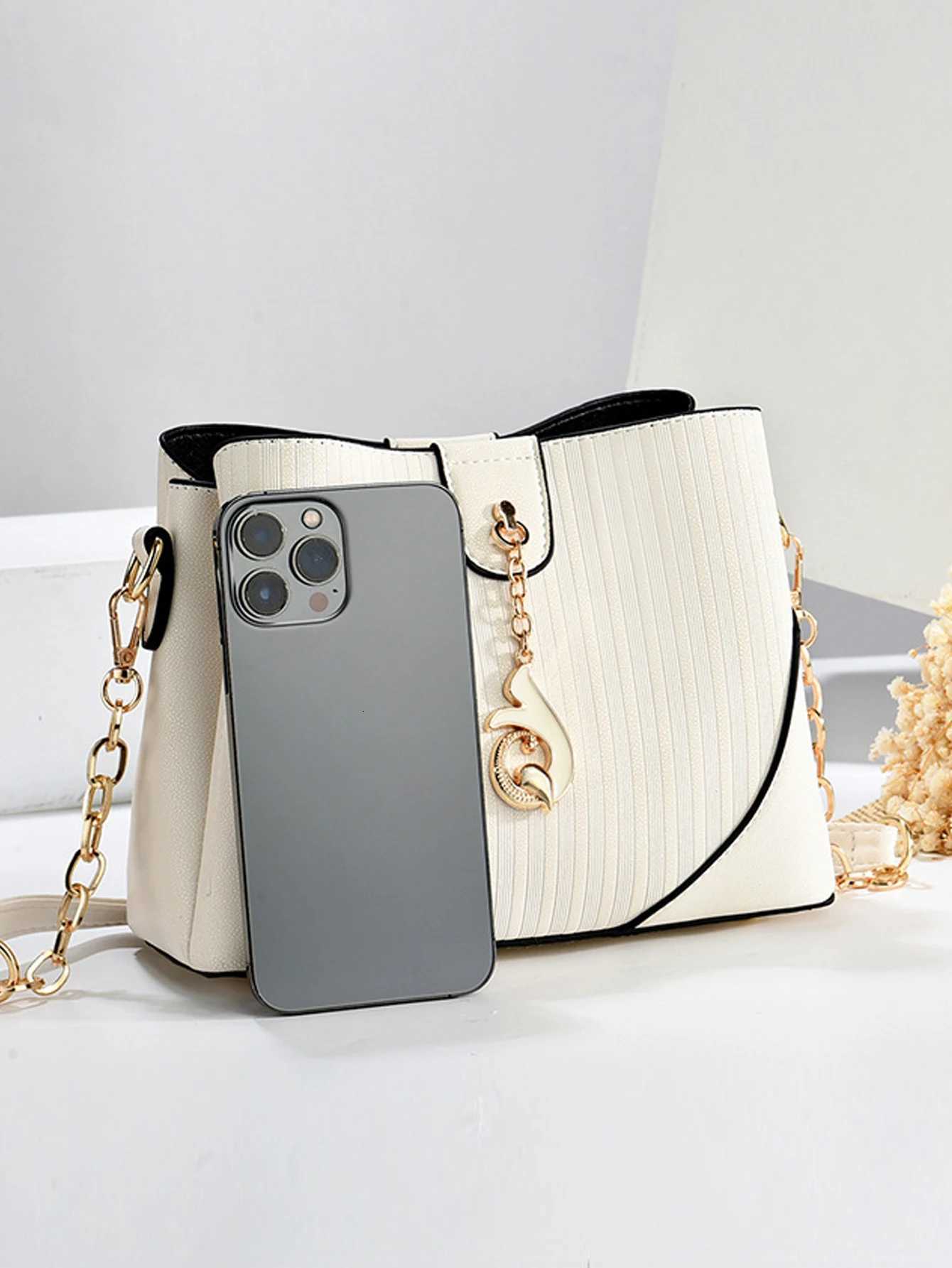 Fashion bucket bag simple style PU leather handbag large capacity solid color womens crossbody bag Z250911