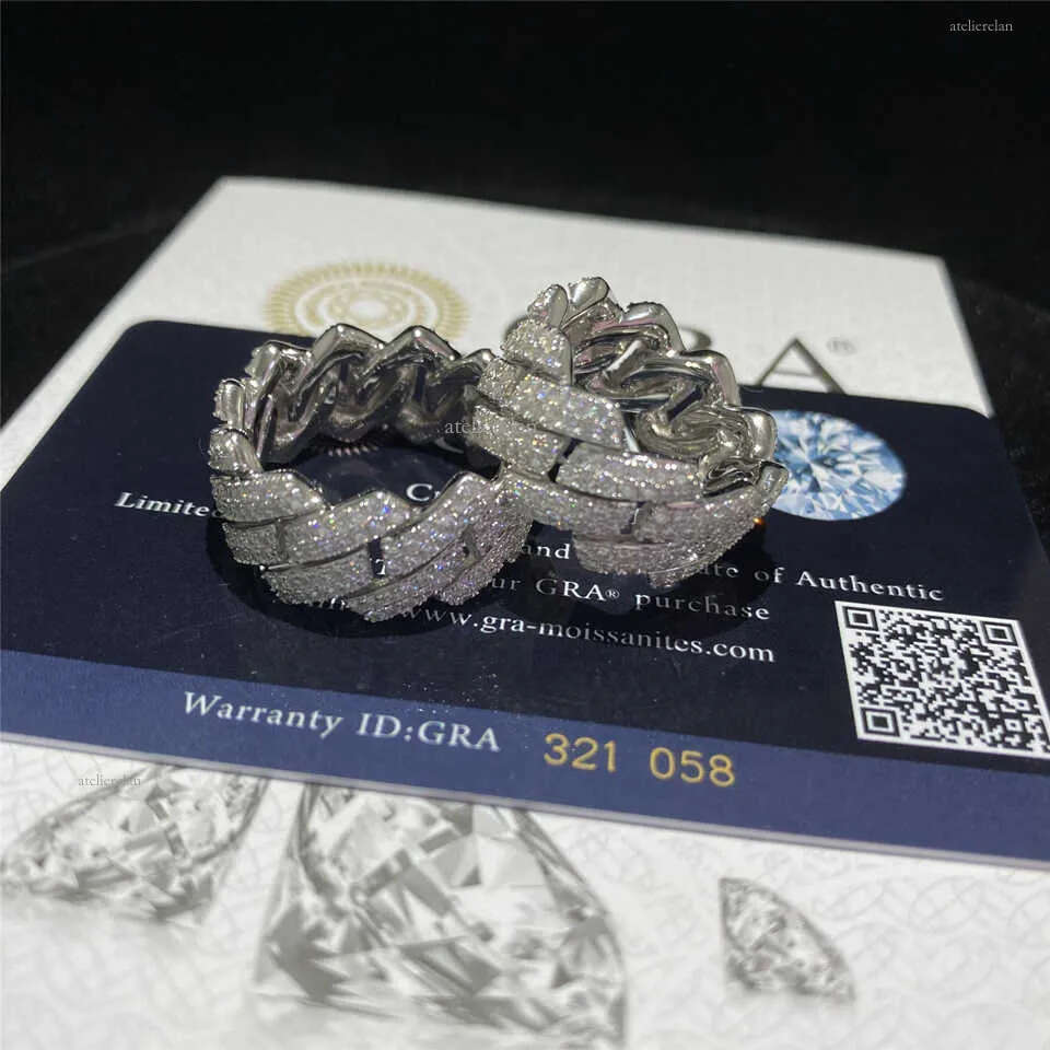 Sterling Sier Iced Out d Color Moissanite Cuban Rings Fine Hip Hop Vvs Dia Finger for Men