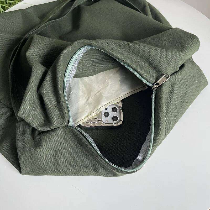Solid Color Canvas Shoulder Large Capacity Crossbody Casual Shopping With Adjustable Strap Handbag Daily Travel Bag