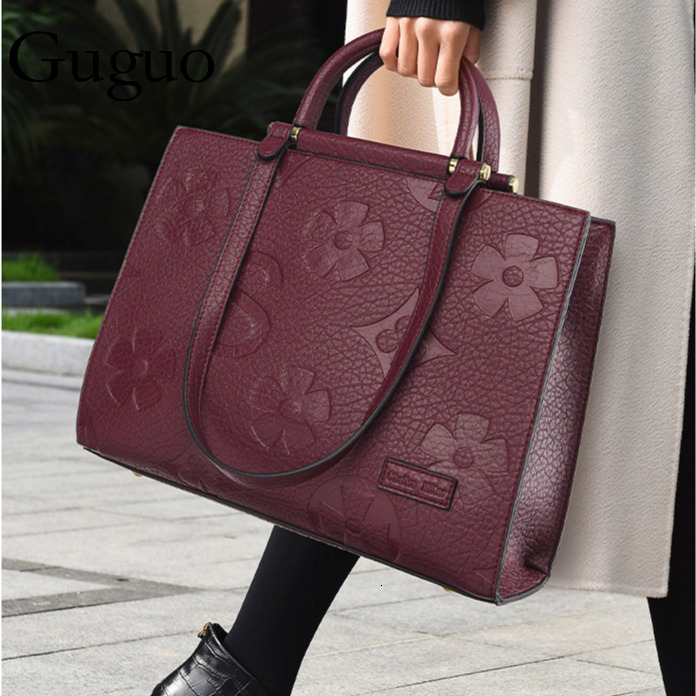 Guguo Free Shipping Designer Luxury Handbag Fashion 3D Embossed Large Bag Simple Large Capacity Commuter Bag Women's Ultra-fine Fiber Leather Tot