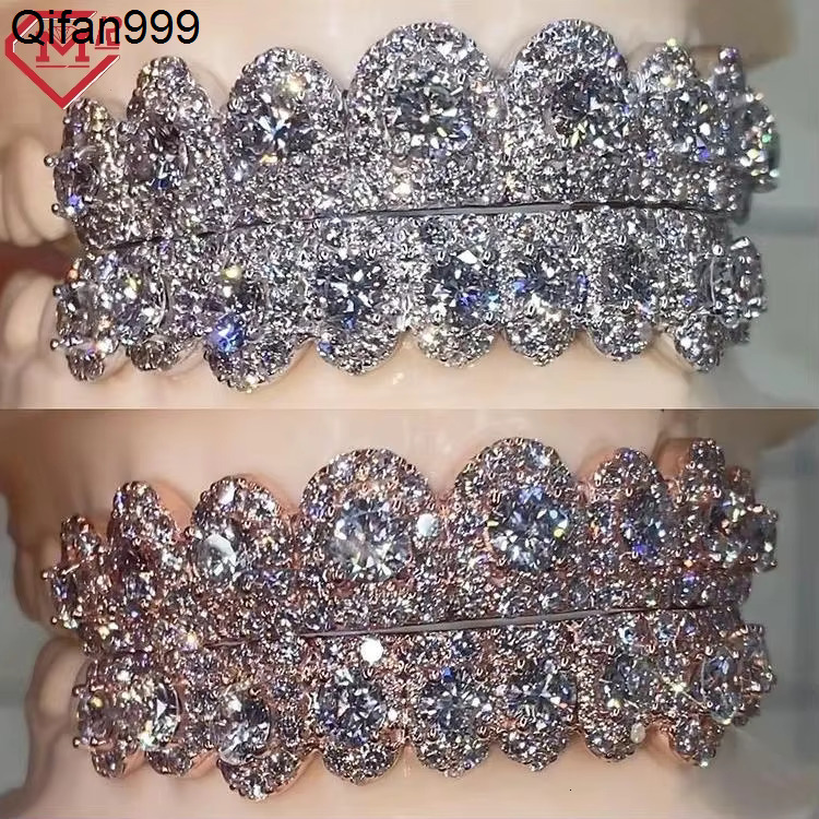 Hiphop Dazzle Custom Flawless Grills Teeth Grillz Big Stone Vvs Moissanite White Gold Rose Gold Set Diamond Grillz