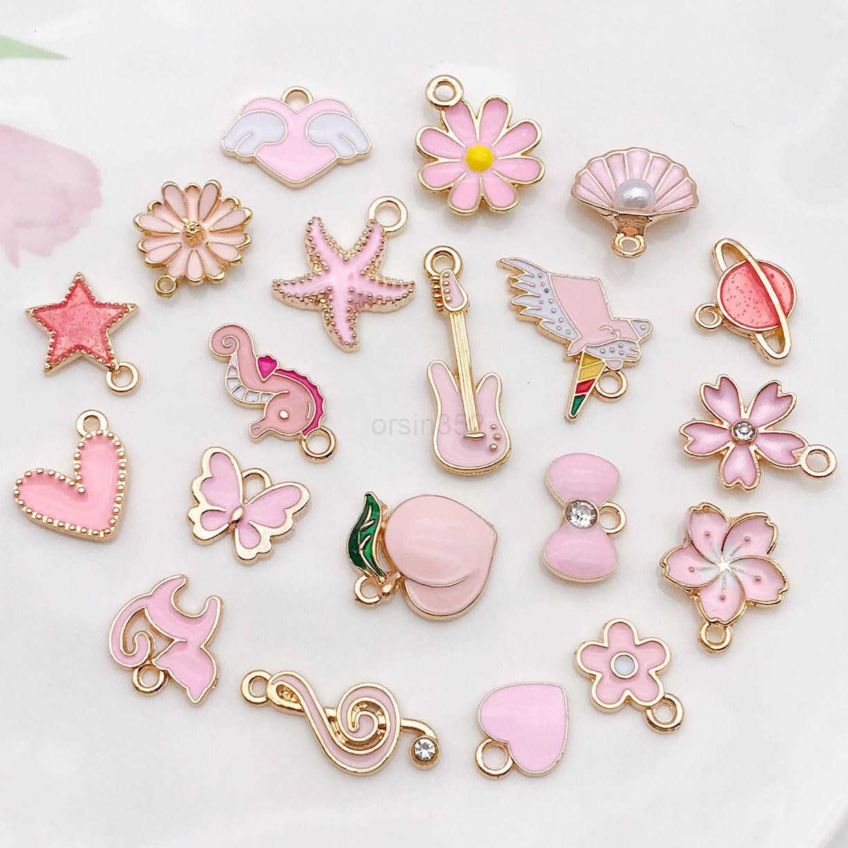 40pcs 20 pairs Assorted Enamel Charms for Jewelry Making DIY Necklace Earrings Keychain Crafting Charms Kit Crafts PinkSN991W250911