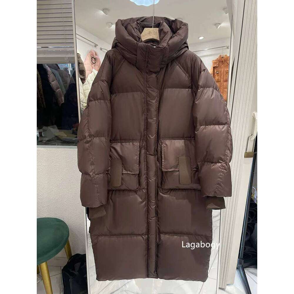 Lagabogy 2025 New Winter Women Puffer Jacket Female White Duck Down Coat Large Version Of Warm Hooded Loose Thickened Long Parka