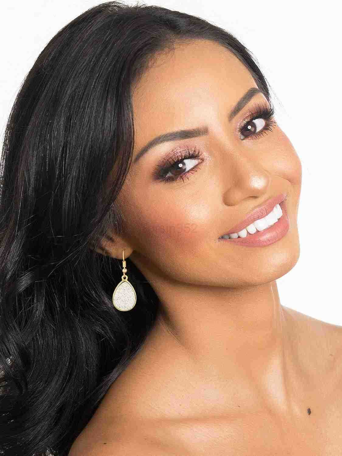 12 Pairs Faux Druzy Drop Earrings Crystal Pendant Dangle Multicolor Stainless Steel Earrings for WomenW250911