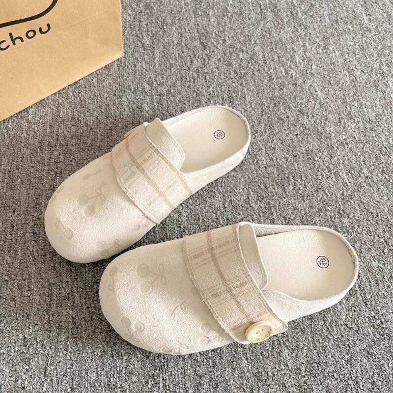 Women's Closed Sandals Autumn New Designer Shoes Women's Outdoor Shoes Flat Bottom Baotou Half Slippers Wearing Lazy Single Shoes
