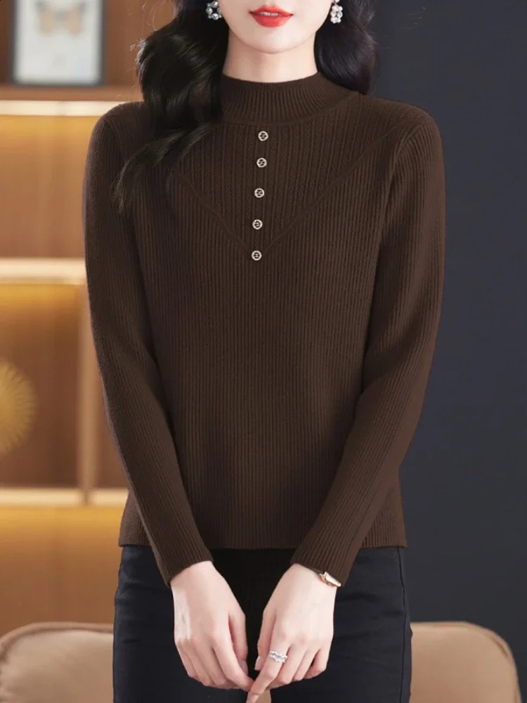 Button Pull Femme Sweater Jumpers Sweaters Autumn Winter Pullovers Women Warm Thick High Collar Knitwears 250911