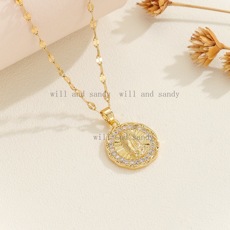 18k Gold Virgin Mary Necklace Designer Jewelry Rosary Gold Chain Cubic Zirconia Diamond Madonna Necklaces for Women Girls CZ crystal Religious Jewelry